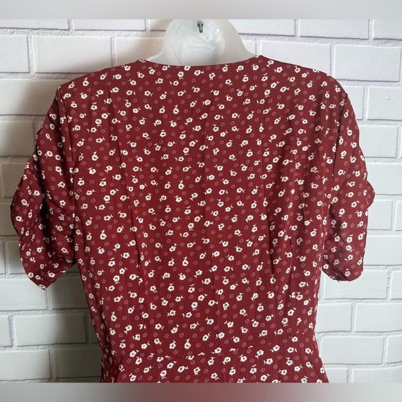 SHEIN Casual Red Puff Sleeve V-Neck Midi Sundress/size L - Picture 9 of 11